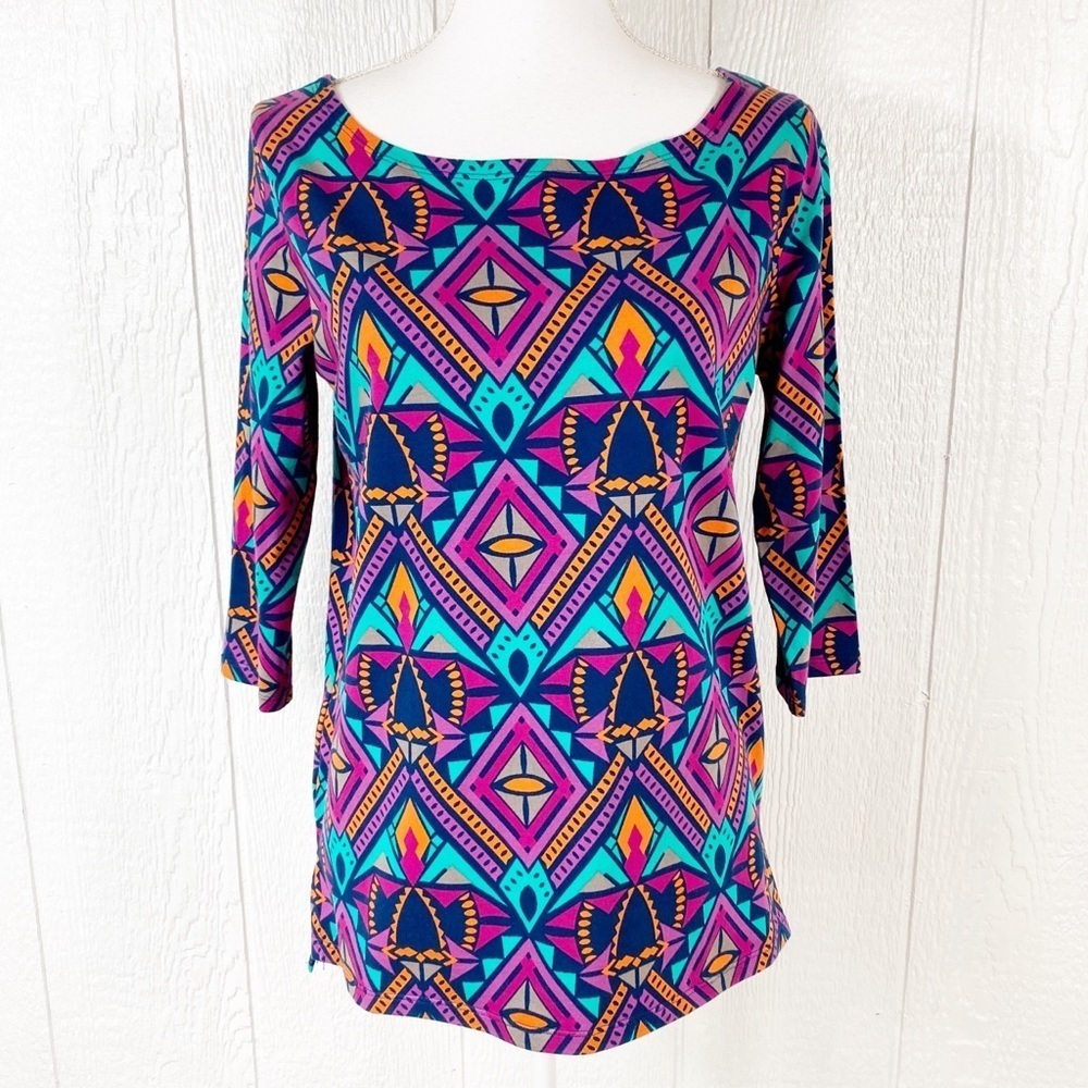 All For Color Geometric Print Blouse Small